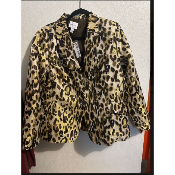 312 Nine West Leopard Print Animal Print Career Wear Satin Feel Statement Blazer - Picture 6 of 7